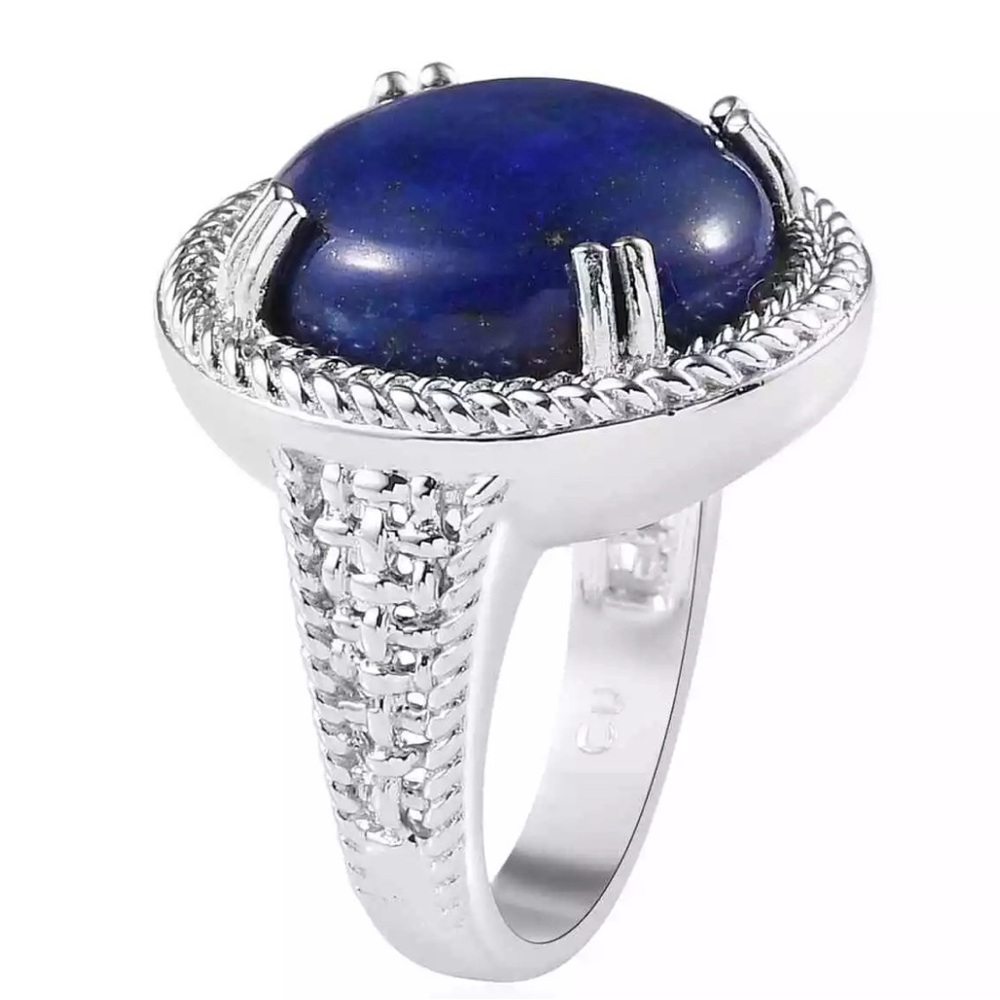 NIB $129 MSRP Lapis Lazuli Size 7 Solitaire Ring in Platinum Over Copper Magn…